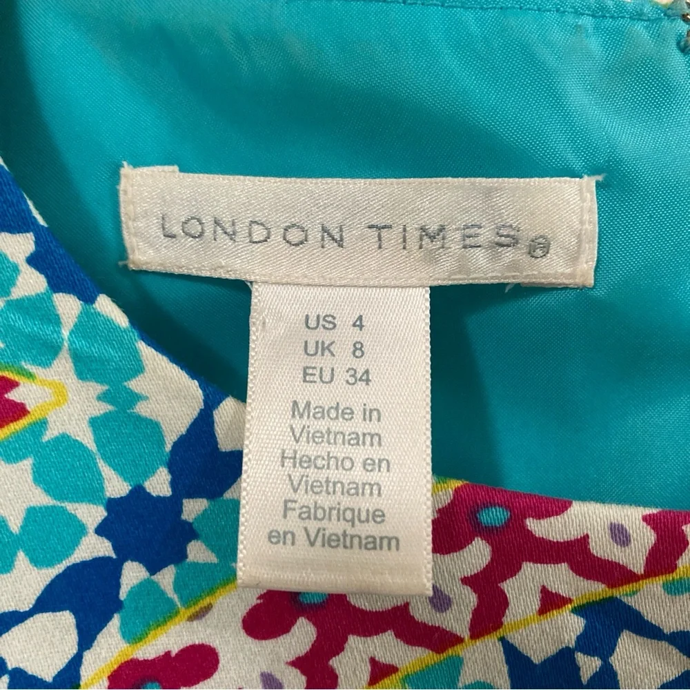London Times Paisley Geometric Dress Sleeveless Cotton blend multicolor Size 4 - Picture 6 of 13